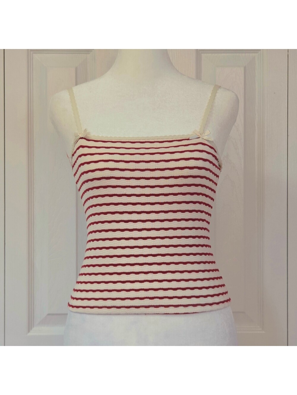 Red and White Striped Lace Trim Cami American Eagle Sz S Y2K Retro Beach Casual